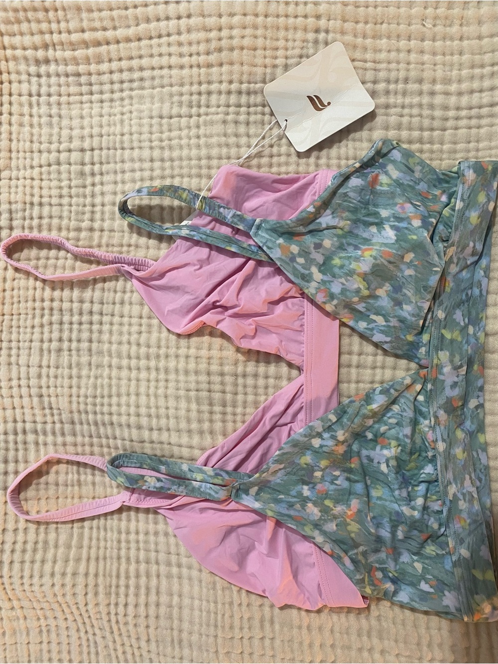 Fabletics Pink and Green Floral Bra Bundle